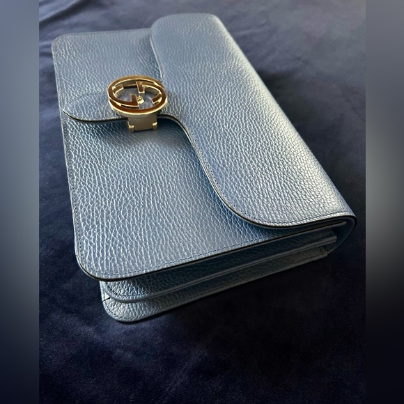 NEW Gucci Interlocking GG logo Blue Caspian Chain Large Bag - Picture 5 of 16